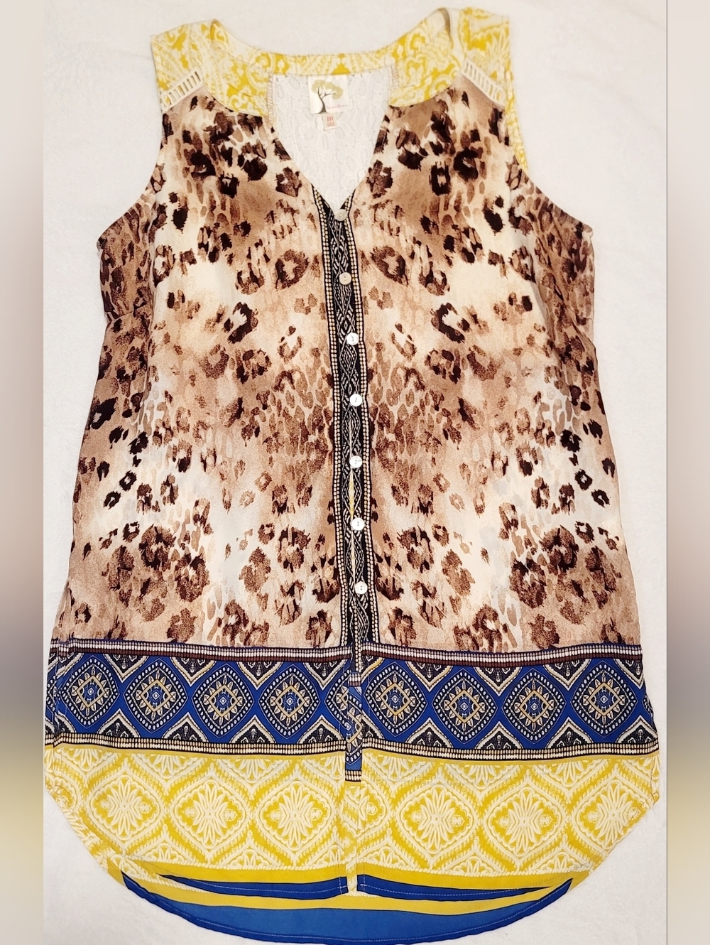 FIG & FLOWER Women Size M Multicolor Sleeveless Button Front Tunic Blouse - Picture 2 of 15